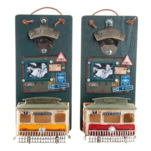 Ouvre-bouteille DKD Home Decor Self Serve Bois Métal (2 pcs) (26 x 12 x 9 cm)