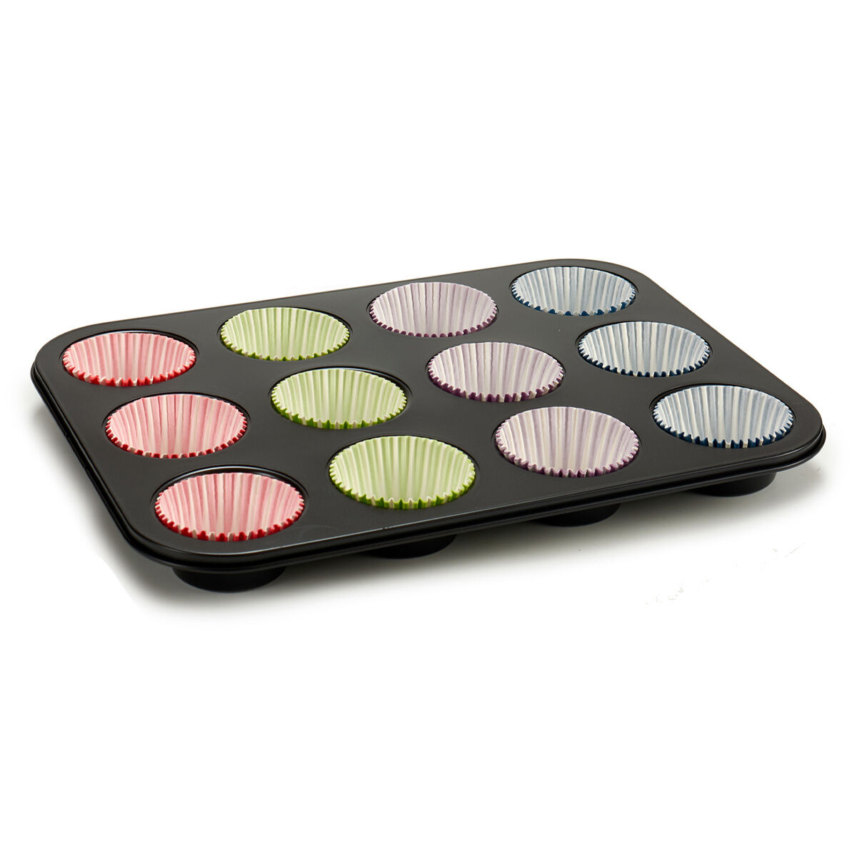 Moules à Muffins Kinvara Bleu Noir Rouge Vert Violet Multicouleur 7 x 7 x 3 cm 35 x 3 x 26,5 cm Plateau pour Four (12 Unités) – Image 2