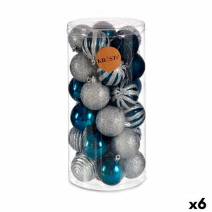 Lot de boules de Noël Krist+ HM20087-061/003 Bleu Argenté Plastique Ø 6 cm (6 Unités)