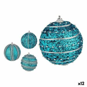 Lot de boules de Noël Krist+ Bleu PVC Ø 8 cm Avec relief (12 Unités)